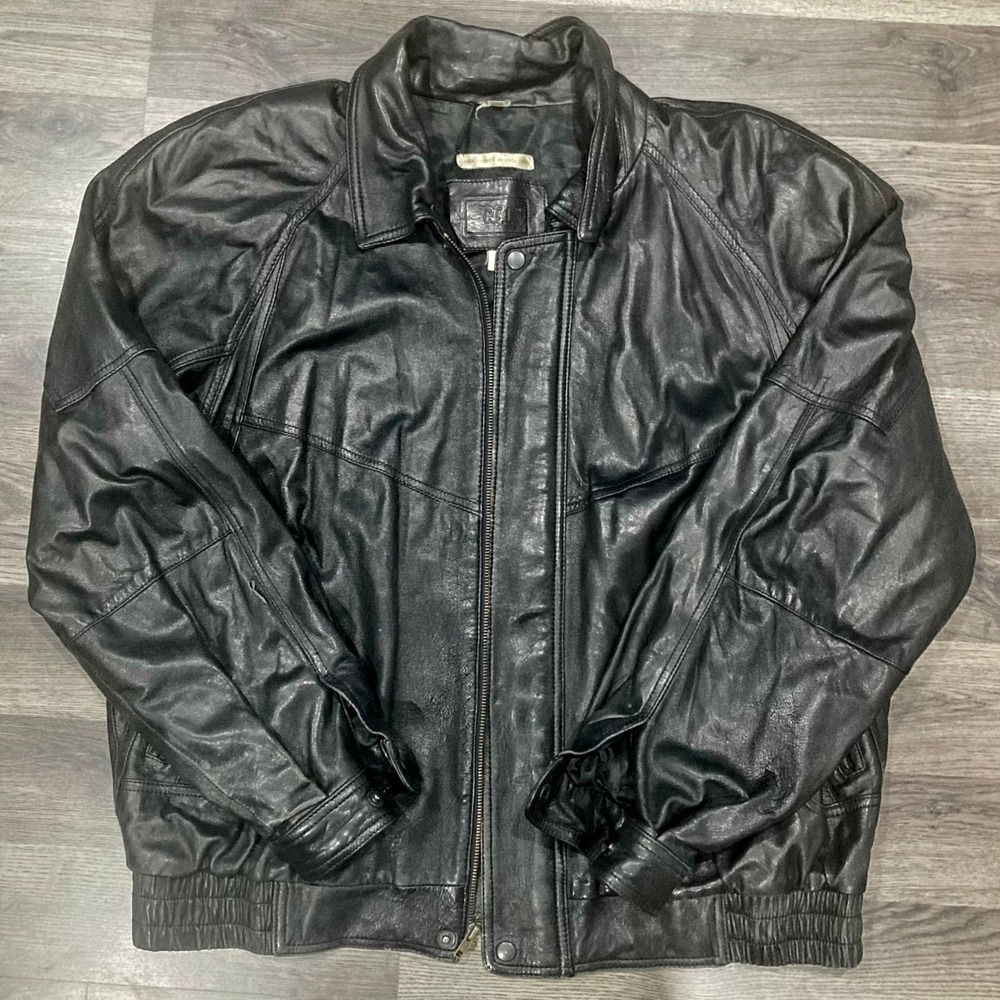 Vintage C.F.I. Black Leather Bomber Jacket Skin Tanned in England XL